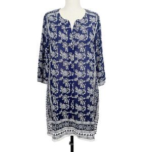Raga Anthropologie Dress S Blue White Floral Boho Knee Length‎ Pullover Shift